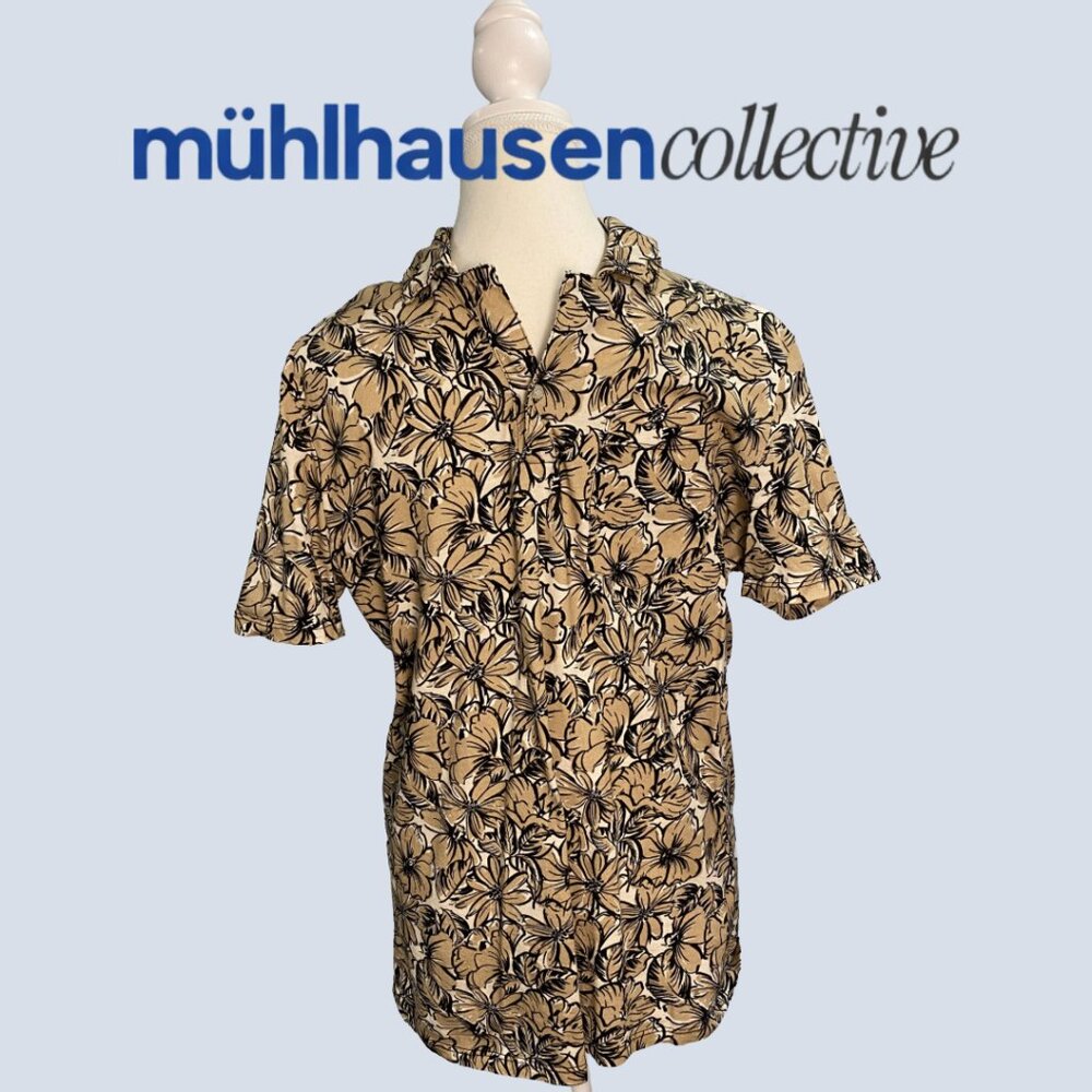 Men’s Tan & Black Floral Button-Up Shirt |